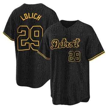Black Replica Mickey Lolich Men's Detroit Tigers Snake Skin City Jersey