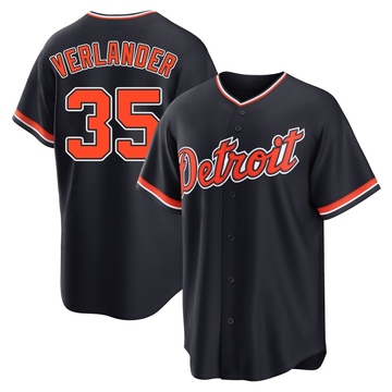 Navy Replica Justin Verlander Men's Detroit Tigers Alternate 2nd Jersey