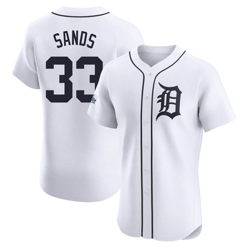 White Elite Donny Sands Men's Detroit Tigers Home Patch Jersey