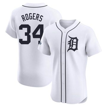 White Elite Jake Rogers Men's Detroit Tigers Home Patch Jersey