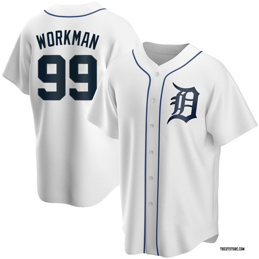 White Replica Gage Workman Men's Detroit Tigers Home Jersey