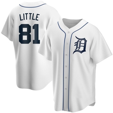 White Replica Jack Little Men's Detroit Tigers Home Jersey